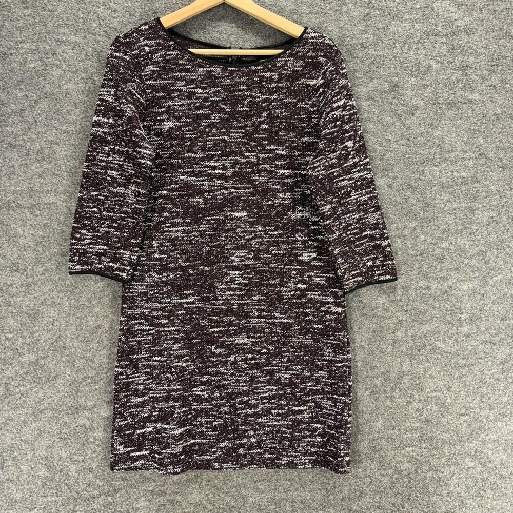 Ann Taylor Dress Women S Small Gray Shift Midi Zipper Long Sleeve Round Neck